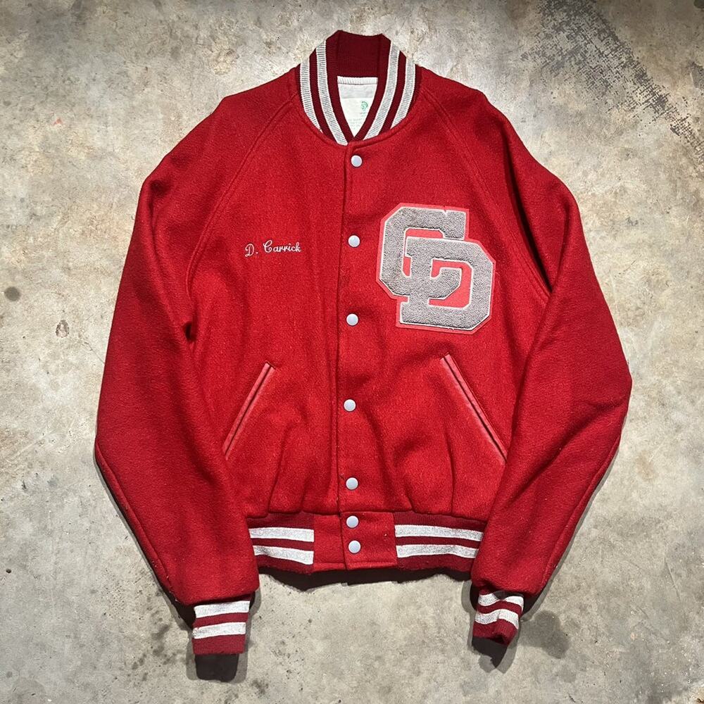 Vintage 70s Red High School Chainstitched Varsity Jacket